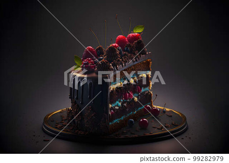 Black Forest Cake on black background created with generative AI technology Black Forest Cake on black background created with generative AI technology 99282979