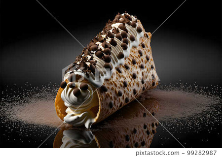 CANNOLI on black background created with generative AI technology 99282987