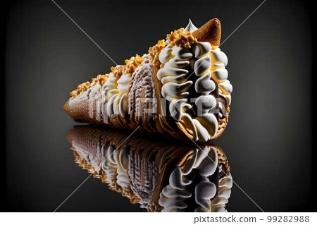 CANNOLI on black background created with generative AI technology 99282988