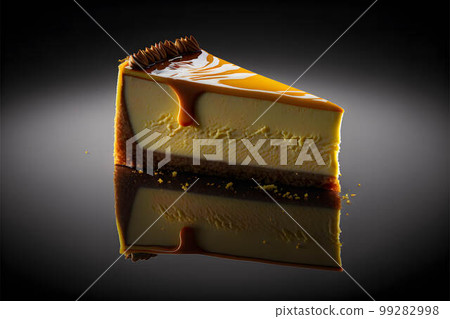Cheesecake on black background created with generative AI technology Cheesecake on black background created with generative AI technology 99282998