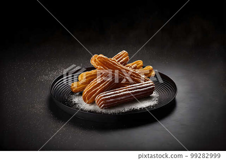 CHURROS on black background created with generative AI technology CHURROS on black background created with generative AI technology 99282999