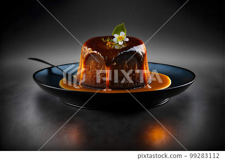 MALVA PUDDING on black background created with generative AI technology 99283112
