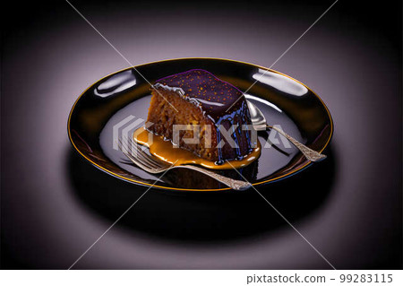 MALVA PUDDING on black background created with generative AI technology 99283115