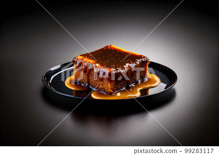 MALVA PUDDING on black background created with generative AI technology 99283117
