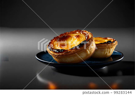 PASTEIS DE NATA on black background created with generative AI technology 99283144