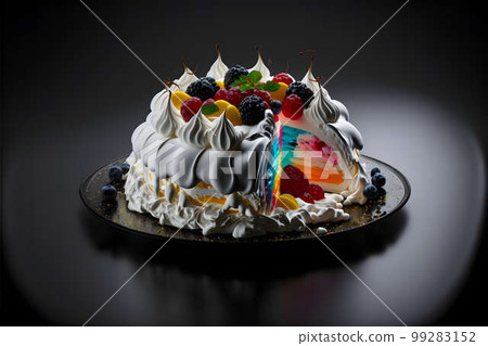 Pavlova on black background created with generative AI technology 99283152