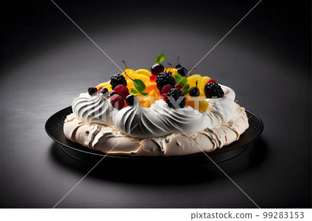 Pavlova on black background created with generative AI technology 99283153