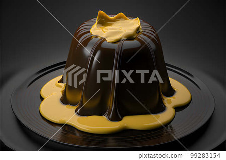 PUDDING WITH BRANDY BUTTER HARD SAUCE on black background created with generative AI technology 99283154