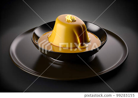 PUDDING WITH BRANDY BUTTER HARD SAUCE on black background created with generative AI technology 99283155