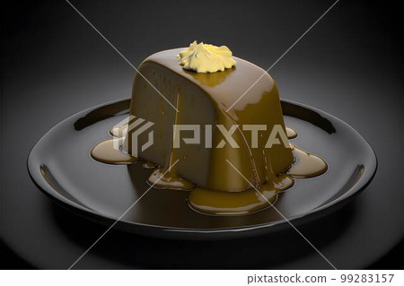 PUDDING WITH BRANDY BUTTER HARD SAUCE on black background created with generative AI technology 99283157