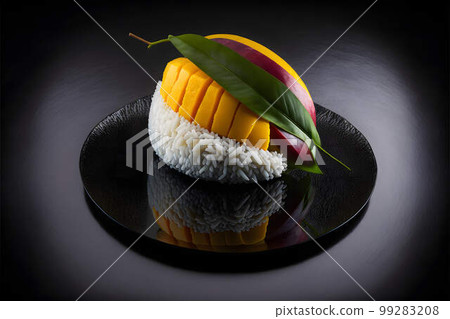 Sticky Rice with Mango on black background created with generative AI technology Sticky Rice with Mango on black background created with generative AI technology 99283208
