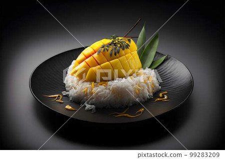 Sticky Rice with Mango on black background created with generative AI technology 99283209