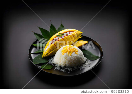 Sticky Rice with Mango on black background created with generative AI technology 99283210