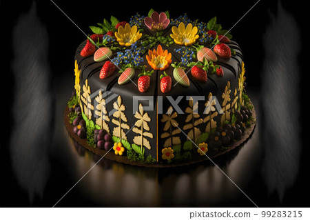 Swedish midsummer cake on black background created with generative AI technology 99283215