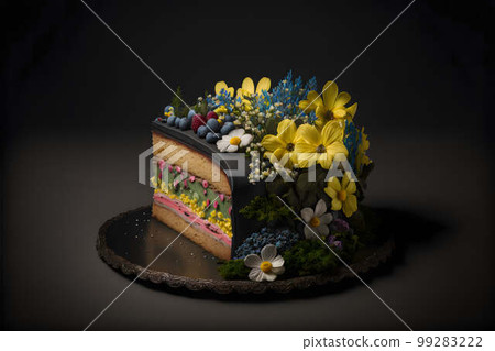 Swedish midsummer cake on black background created with generative AI technology Swedish midsummer cake on black background created with generative AI technology 99283222