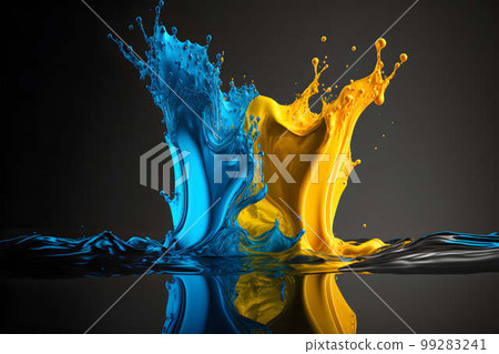 Yellow and blue paint mix injected into the water created with generative AI technology Yellow and blue paint mix injected into the water created with generative AI technology 99283241