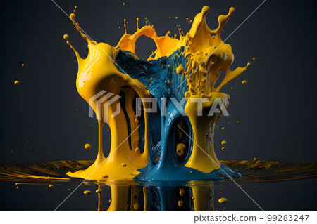 Yellow and blue paint mix injected into the water created with generative AI technology 99283247