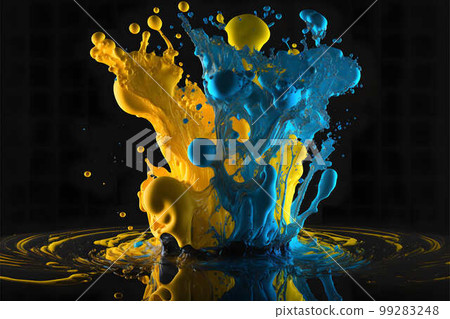 Yellow and blue paint mix injected into the water created with generative AI technology Yellow and blue paint mix injected into the water created with generative AI technology 99283248