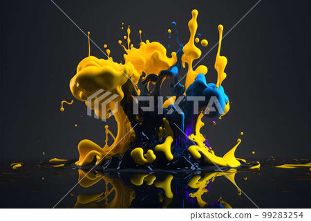Yellow and blue paint mix injected into the water created with generative AI technology 99283254