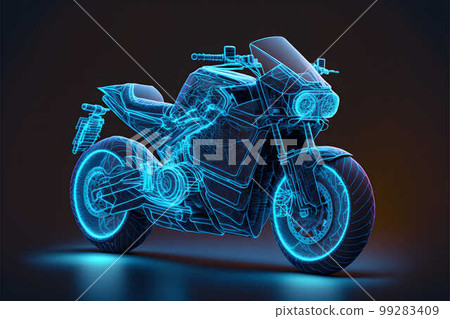 Hologram of motorcycle created with generative AI technology Hologram of motorcycle created with generative AI technology 99283409