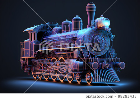 Hologram steam locomotive created with generative AI technology Hologram steam locomotive created with generative AI technology 99283435