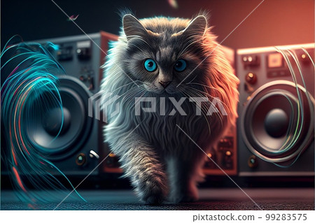 AI Generative. The cat is a dj with sunglasses - Stock