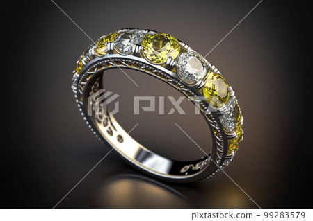 Yellow sapphire and diamond half eternity ring created with generative AI technology Yellow sapphire and diamond half eternity ring created with generative AI technology 99283579