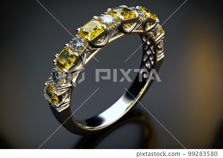 Yellow sapphire and diamond half eternity ring created with generative AI technology 99283580