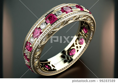 Pink Tourmaline and diamond full eternity ring created with generative AI technology Pink Tourmaline and diamond full eternity ring created with generative AI technology 99283589