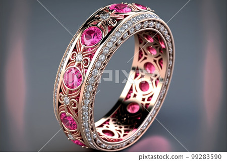 Pink Tourmaline and diamond full eternity ring created with generative AI technology Pink Tourmaline and diamond full eternity ring created with generative AI technology 99283590
