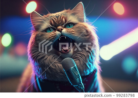 Cats as rock stars at concert created with generative AI technology 99283798