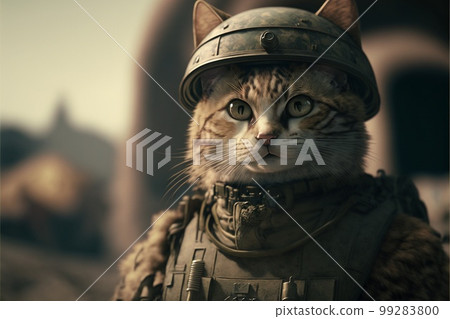 Cat as a soldier of the Ukrainian army created with generative AI technology Cat as a soldier of the Ukrainian army created with generative AI technology 99283800