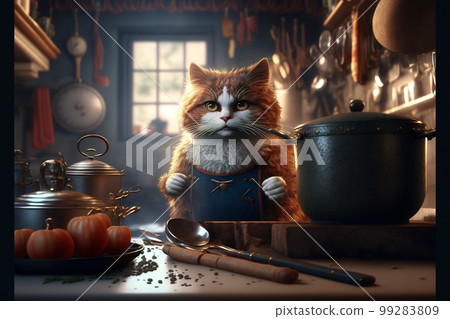 Cat as Chef in the Kitchen created with generative AI technology 99283809