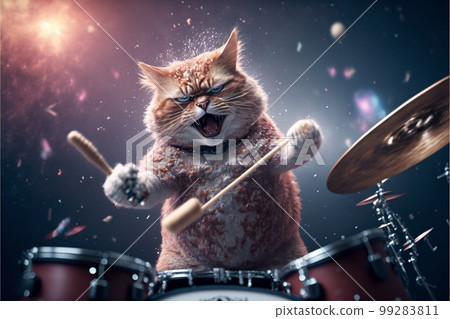 Cats as rock stars at concert created with generative AI technology Cats as rock stars at concert created with generative AI technology 99283811