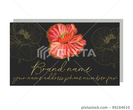 Cards with the image with red poppies. business card for a beauty salon with golden poppies, stylish design. 99284610