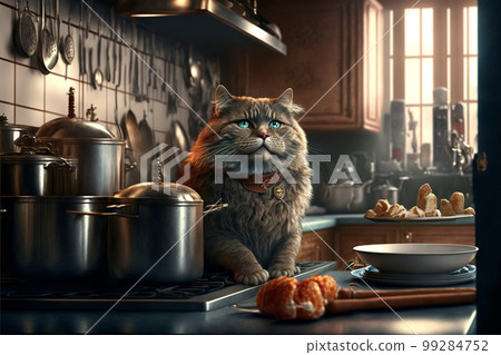 Cat as Chef in the Kitchen created with generative AI technology Cat as Chef in the Kitchen created with generative AI technology 99284752