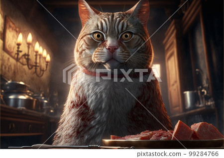 Cat as Chef in the Kitchen created with generative AI technology Cat as Chef in the Kitchen created with generative AI technology 99284766