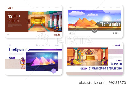 Cartoon banners with pyramids and temples in sand desert 99285870