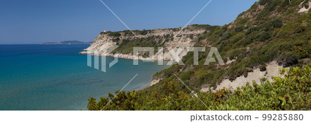Beautiful beach on the Greek island of Corfu, blue lagoon, natural colours. 99285880