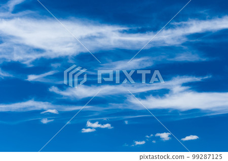 Cirrus Cumulus White Clouds Blue Sky Background Nature Wind Weather Atmosphere Air Cloudscape 99287125