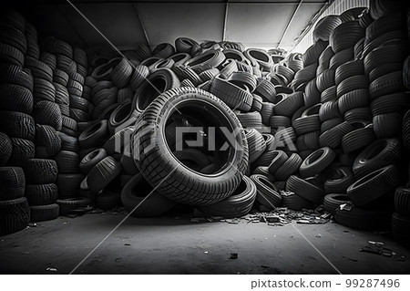 Big pile of used old car tires for recycling. Neural network AI generated art Big pile of used old car tires for recycling. Neural network AI generated art 99287496