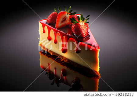 Piece of cheesecake with fresh strawberries and mint. Neural network AI generated art Piece of cheesecake with fresh strawberries and mint. Neural network AI generated art 99288233