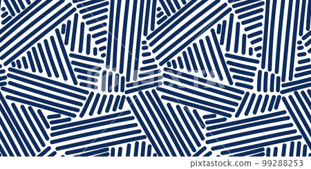 Seamless geometric doodle lines pattern. Blue stripes on white background. 99288253