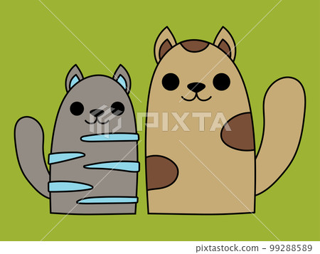 two cats. cartoon style. on a green background 99288589