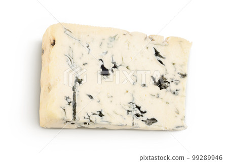 Blue cheese gorgonzola isolated on white background with full depth of field. Top view. Flat lay. Blue cheese gorgonzola isolated on white background with full depth of field. Top view. Flat lay. 99289946