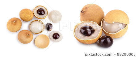 Fresh longan fruit isolated on white background. Top view. Flat lay 99290003