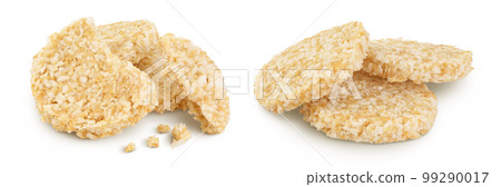 coconut cookies with white flax seeds and honey isolated on white background with full depth of field. Healthy food coconut cookies with white flax seeds and honey isolated on white background with full depth of field. Healthy food 99290017
