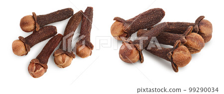 Dry spice cloves isolated on white background. Top view. Flat lay 99290034