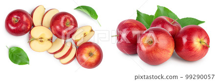 Red apple with half isolated on white background with full depth of field. Top view. Flat lay. Red apple with half isolated on white background with full depth of field. Top view. Flat lay. 99290057