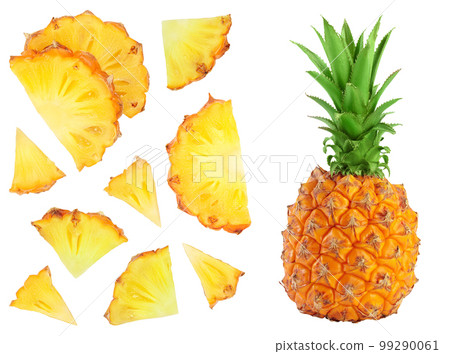 pineapple slices isolated on white background . Top view with copy space for your text. Flat lay 99290061